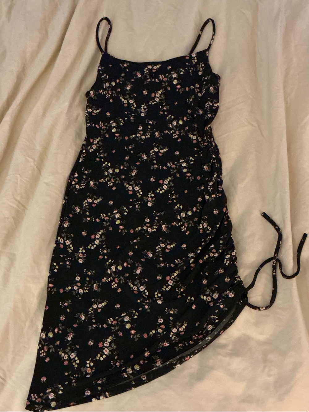 Black Floral Asymmetrical Midi Slip Dress